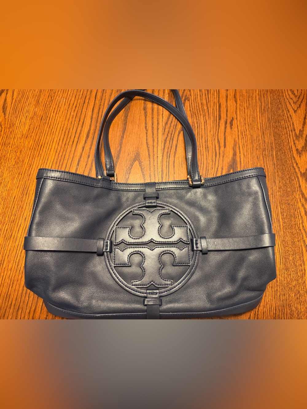 Tory Burch Navy Leather Logo Tote